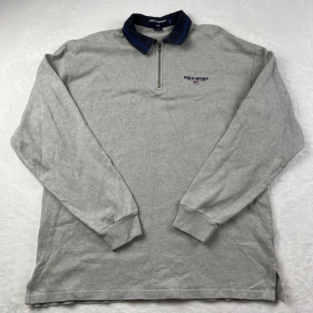 Vintage Polo Sport Ralph Lauren Medium Long Sleeves Polo Shirt Gray Men Cotton